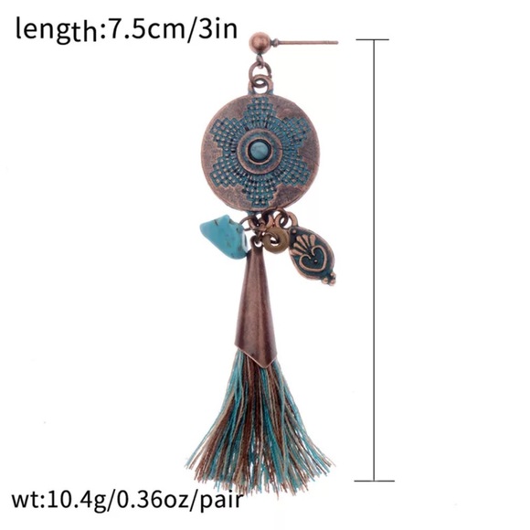 Copper Drop Ethnic Stone Tassel Earrings - Picture 7 of 8
